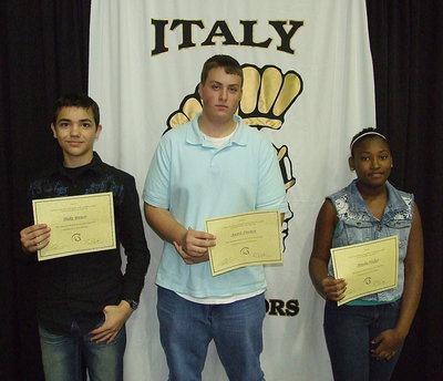 Image: 8th grade Math’s Most Improved are Blake Brewer, Austin Pittmon and Moesha Walker.