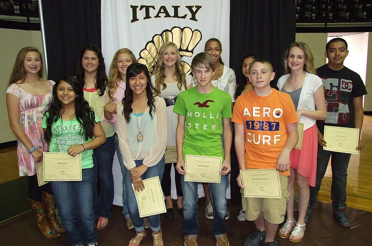 Image: 7th grade Math students to achieve All A’s are Maegan Connor, Noeli Garcia, Jenna Holden, Brycelen Richards, Marlene Hernandez, Annie Perry, Garrett Janek, Emmy Cunningham, Jennifer Ramirez, Hunter Morgan, Kirby Nelson and Chris Munoz.