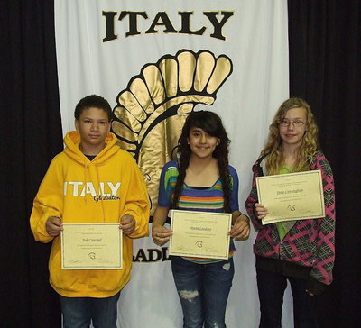 Image: 7th grade Math Most Improved are Josh Crawford, Mariel Landeros and Paige Cunningham.