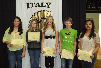 Image: 7th grade Science students that achieved All A’s are Jenna Holden, Zoe Hall, Annie Perry, Garrett Janek and Jennifer Ramirez. Not pictured is Emmy Cunningham.
