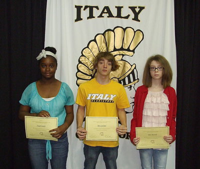 Image: 7th grade Science Most Improved Awardees are Angel Smith, Ben Latimer and Rori Russell.