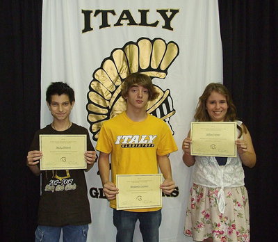 Image: 7th grade Social Studies Most Improved award winners are Rocky Havens, Benjamin Latimer and Jillian Varner.