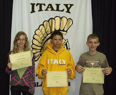 Image: 7th grade Social Studies Citizenship award recipients are Paige Cunningham, Joshua Crawford and Colton Allen.