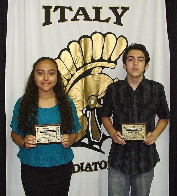 Image: 8th grade students that received plaques for having No-Tardies are Vanessa Cantu and Anton Eli Berkley.