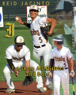 Image: Italy senior, Reid Jacinto, was named a 1st Team All-District Infielder in district 14-A as a second baseman who was fearless when it was time to tag out runners trying steal his base. With a bat in his grip, Jacinto was just as determined as an offensive weapon and proved so when he went yard in Avalon for a home run.
