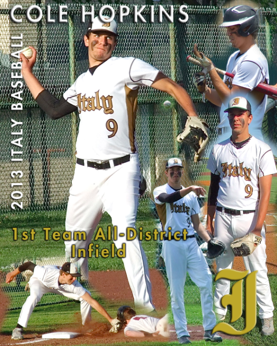 Image: Italy’s 6’8" senior, Cole Hopkins, was named a 1st Team All-District Infielder in district 14-A after getting the job done whether he stood tall as a first baseman or as a third baseman. Hopkins was a reliable hitter this season as well, often getting on base during pressure-packed moments for Italy. Hopkins showed his strength at the plate when he hit one out-of-the-park for a home run in Avalon.