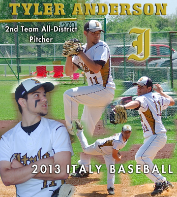 Image: Italy junior, Tyler Anderson, was named a 2nd Team All-District Pitcher in district 14-A and will be a the main gun for the Gladiators next season. Anderson, is skilled when covering bunts and accurate when keeping opposing runners hugging first base. Anderson was a key figure in game two of Italy’s area championship win.