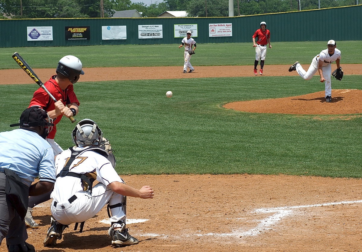 Image: Italy’s freshman catcher, Ryan Connor(17) teams up with, pitcher, Tyler Anderson(11) to strike out a Trenton batter.