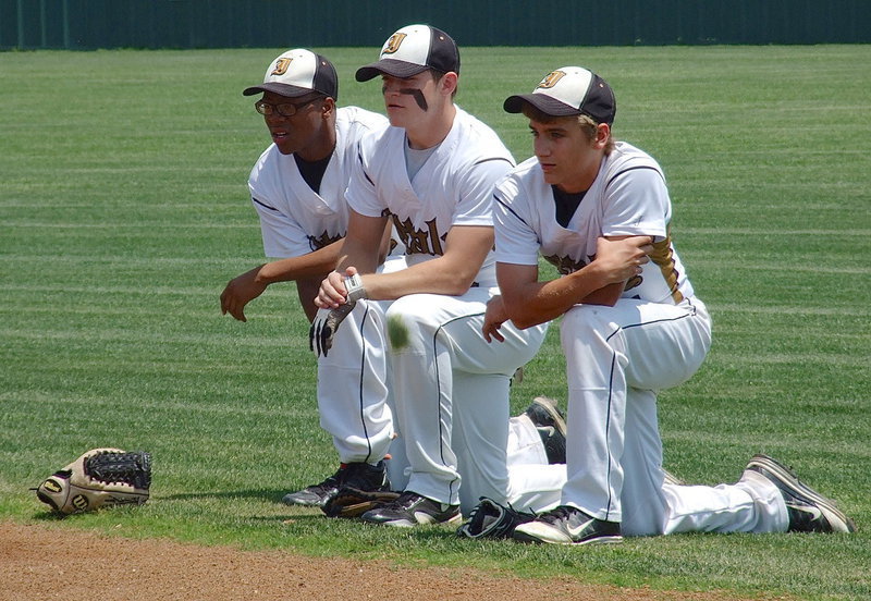 Image: Italy Gladiator baseball senior John Hughes, senior Hayden Woods and freshman Levi McBride are moments away from starting game two of their regional quarterfinal matchup against Trenton.