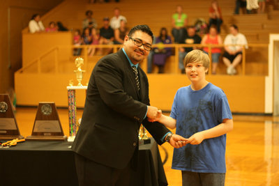 Image: 7th grader, Stockard Smithwick, received the award for Percussion Caption.