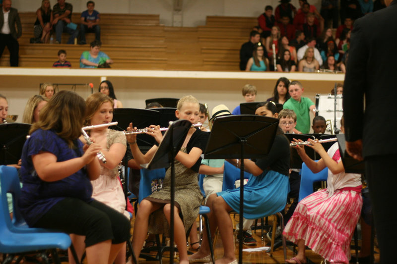 Image: The Sixth Grade Band enjoy learning the music and playing for an audience.