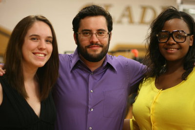 Image: IHS Alumni dropped in to help the band play Foundry.  Melissa Smithey, Trevor Davis and Jasmine Wallace enjoyed getting together for a picture.