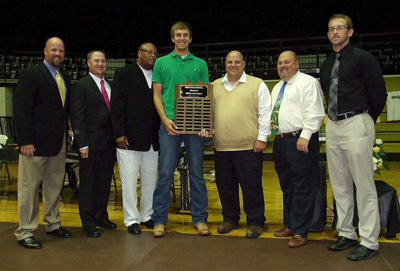 Image: Italy High School senior Cole Hopkins is named the 2013 Gladiator of the Year as he stands proud with the coaches that helped him and his teammates along the way. Pictured are (L-R): Hank Hollywood, Josh Ward, Larry Mayberry, Sr., Cole Hopkins, Brian Coffman, Wayne Rowe and Nate Skelton.