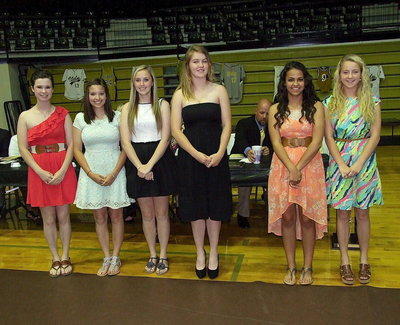 Image: Senior Meagan Hooker, senior Morgan Cockerham, sophomore Kelsey Nelson, junior Taylor Turner, freshman Ashlyn Jacinto and freshman Britney Chambers are recognized for their efforts as being the heart and soul of the school as the 2013 Italy High School Cheerleaders. Not pictured are sophomore K’Breona Davis, and sophomore mascot Reagan Adams.