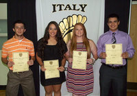 Image: Seniors Caden Jacinto, Alyssa Richards, Katie Byers and Reid Jacinto each receive the 2013 Gladiator Athletic Booster Club Scholarship as presented to them during the 2013 Italy Athletic Banquet.