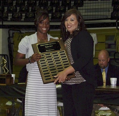 Image: Honored as the 2013 Team MVP for Lady Gladiator basketball is sophomore Kortnei Johnson with assistant basketball coach Tina Richards presenting.