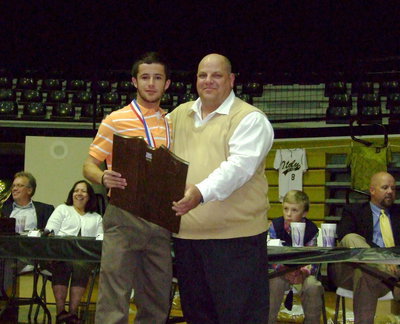 Image: Senior Caden Jacinto is named the 2013 Team MVP for Italy Baseball with assistant coach Brian Coffman presenting the plaque.