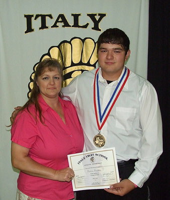 Image: Pictured with his proud mother, Flossie Gowin, senior Gladiator, Kevin Roldan, displays his State semifinal medal and certificate of achievement.