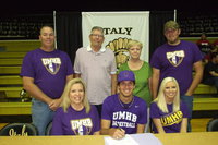 Image: It was a proud day for the Hopkins family and Gladiator Nation as supporters gathered inside Italy Coliseum to witness Italy High School senior, Cole Hopkins signing his letter of intent to play basketball for the University of Mary Hardin-Baylor Crusaders. Pictured with Cole are father Brad Hopkins, grandfather Lawrence Maricle, grandmother Sandra Maricle, brother Jacob Hopkins, mother Cassandra Hopkins and sister Megan Hopkins.