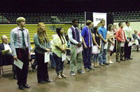 Image: Several honors and scholarships were presented during the Senior Scholarship and Award Program held inside Italy Coliseum. Pictured are seniors that received Carter Blood Care Honor Cords including: Gus Allen, Katie Byers, Brianna Guerrero, Paul Harris, Paola Mata, Chase Hamilton, Meagan Hooker, Caden Jacinto and Reid Jacinto. These cords are for students who donated blood twice within the school year.
