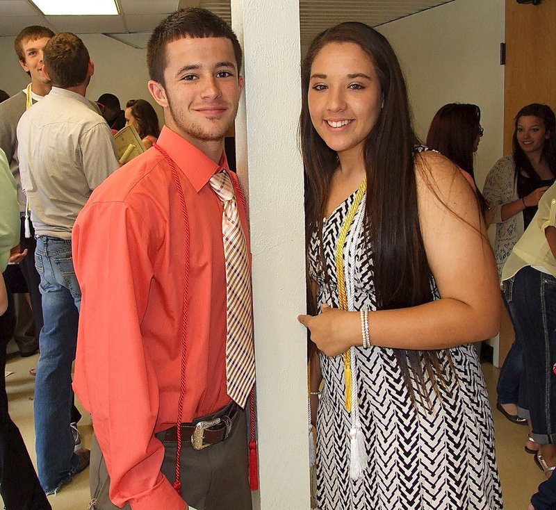 Image: Fellow seniors Caden Jacinto and Alyssa Richards enjoy the reception following the senior awards presentation.