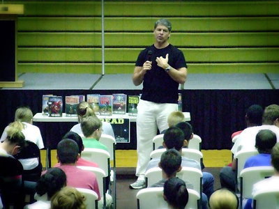 Image: Tim Green enthralling the students with stories he has written.