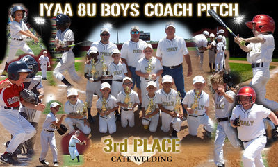 Image: A poster commemorating the IYAA 8U boys coach pitch 3rd Place finish! Italy White was sponsored by Cate Welding.