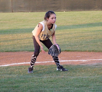 Image: Italy pitcher, Emily Janek settles with Waxahachie about to swing.