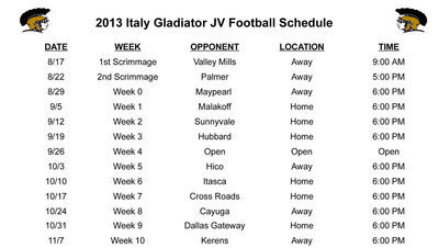 Image: The 2013 Italy JV Gladiator Football Schedule.