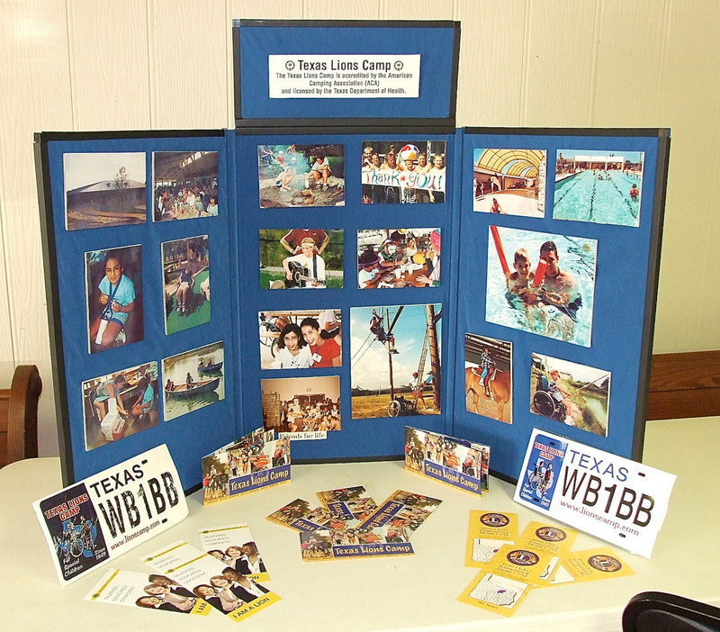 Image: A display features the Texas Lion’s Camp which Lion’s Club members from all over the State help make possible for children ages 7-16 living with physical disabilities, children 8-15 having type 1 diabetes and Down syndrome kids 12-16 years old. Campers generally attend year-after-year with the TLC being a special event in their lives.