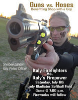 Image: The 2nd annual Guns vs. Hoses softball game will be Saturday, July 6th, at the Italy ISD softball field benefiting the Italy Police Department’s Shop with a Cop Program. A Homerun Derby begins at 6:00 p.m., the game starts at 7:00 p.m. and a fireworks show will follow the game.
