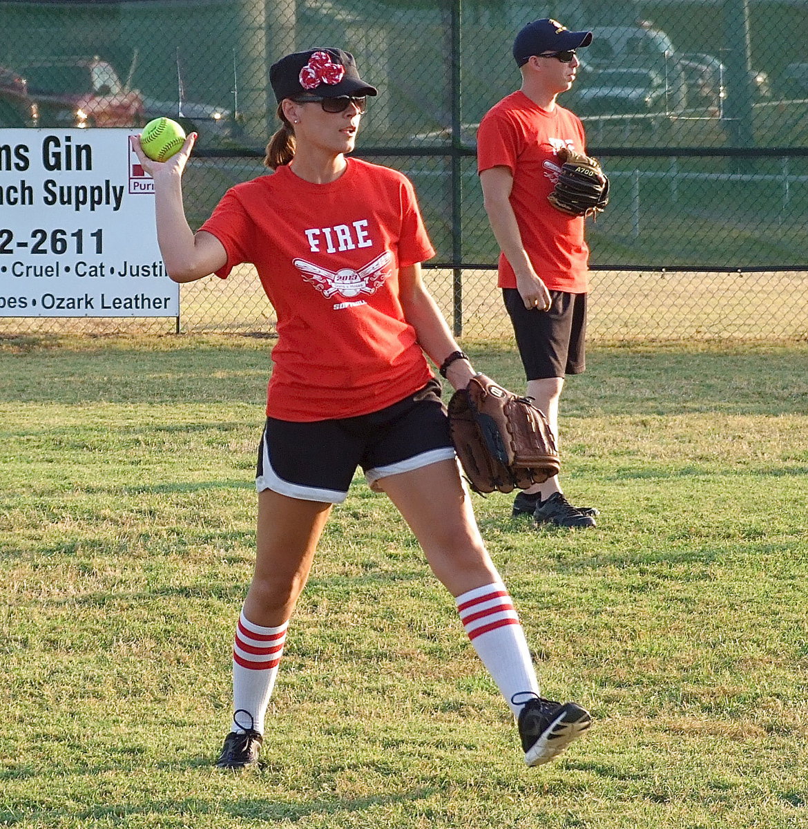 Image: Jenna Chambers and Bryan Ward warmup for the Italy Fire Department.