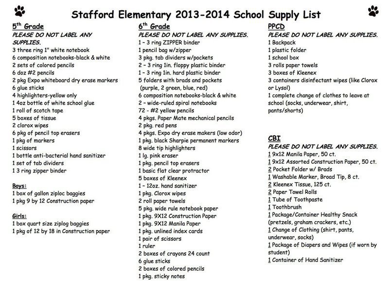 Image: Stafford Elementary School Supply List – page 3
    For optimal printing click on image twice to get it to it’s largest state. Then right click, download and print.