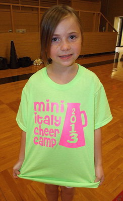 Image: Displaying the 2013 Mini Italy Cheer Camp tshirt.