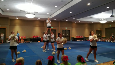 Image: This is a picture of the girls during their cheer evaluation on the second day of camp.  They received a “superior” rating for their cheer, the highest a squad can receive.