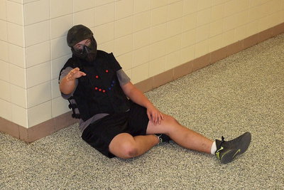 Image: Italy HS Senior and bad actor, Zain Byers, plays an injured student who is not having a very nice day.