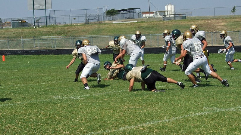 Image: Italy’s Hunter Merimon(25) sees the pylon and does his best to reach the end zone.