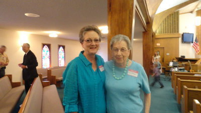 Image: Judy Galloway and Ruth Phillips, former members, attend Central Baptist Church’s 110th anniversary celebration.