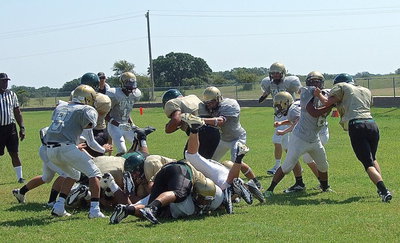 Image: Italy’s Inside linebacker Coby Bland(44) finds the ball carrier.