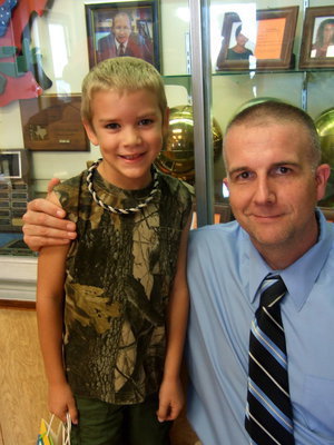 Image: Monroe Spurlock and Principal Tennery—Monroe will be in the first grade this year.