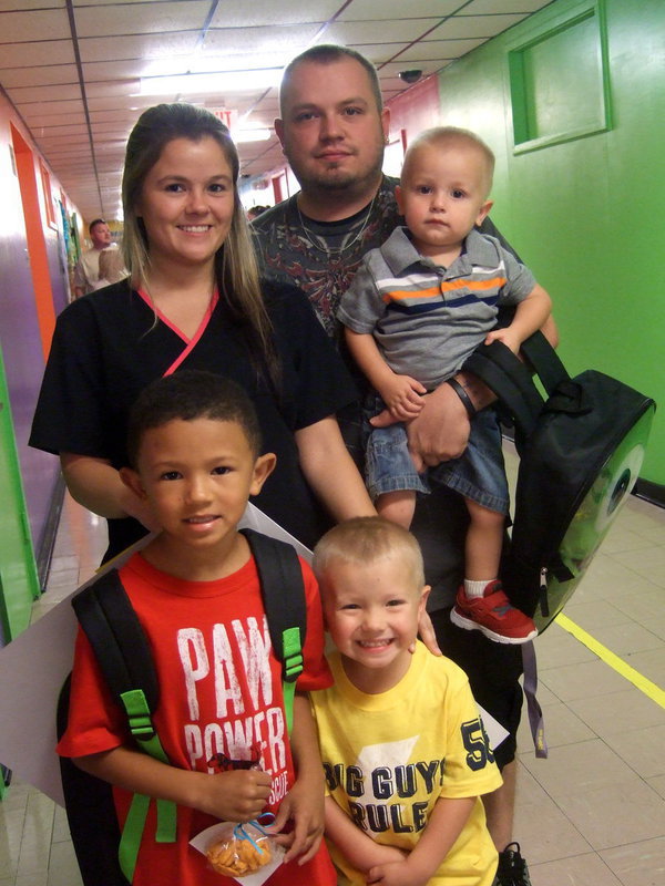 Image: Tiffany Surels, Justin Posey, Easton Posey, Jaden Story and Carson Posey. Jayden is in the first grade and Carson is going to Pre-K.