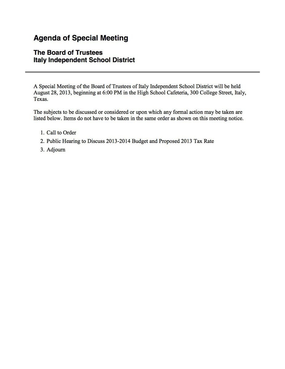 Image: Agenda – Budget Hearing – Wednesday, August 28