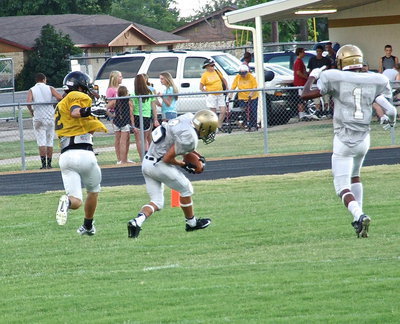 Image: Gladiator Levi McBride(3) intercepts a Palmer deep pass to help bring an end to Palmer’s first drive.