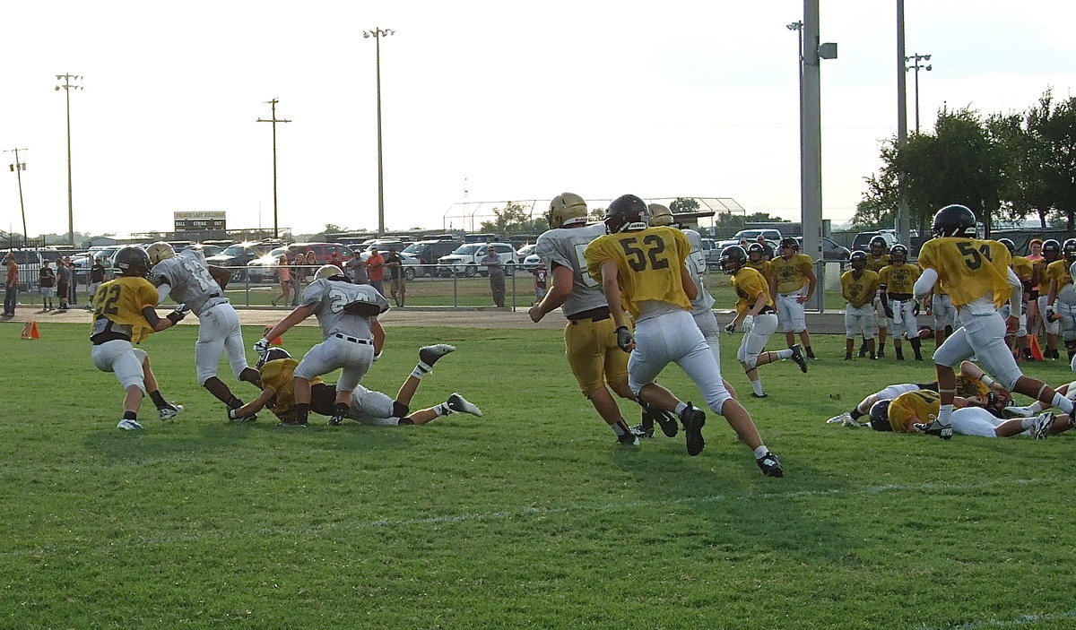 Image: Gladiator quarterback Tamarcus Sheppard(12) finds running room down the right hash mark against Palmer’s defense.