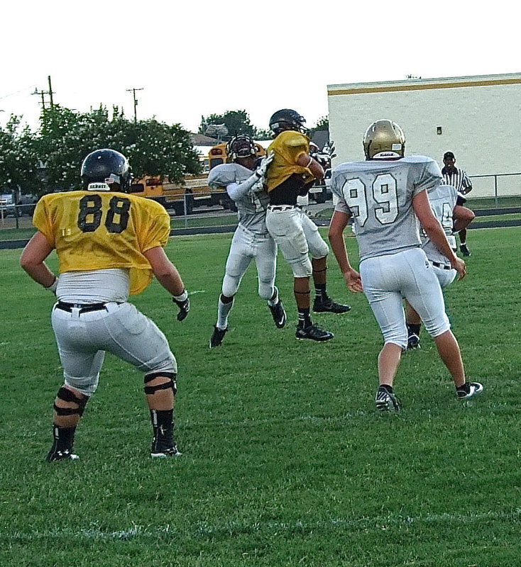 Image: Italy’s safety Trevon Robertson(1) breaks up a Palmer pass attempt.