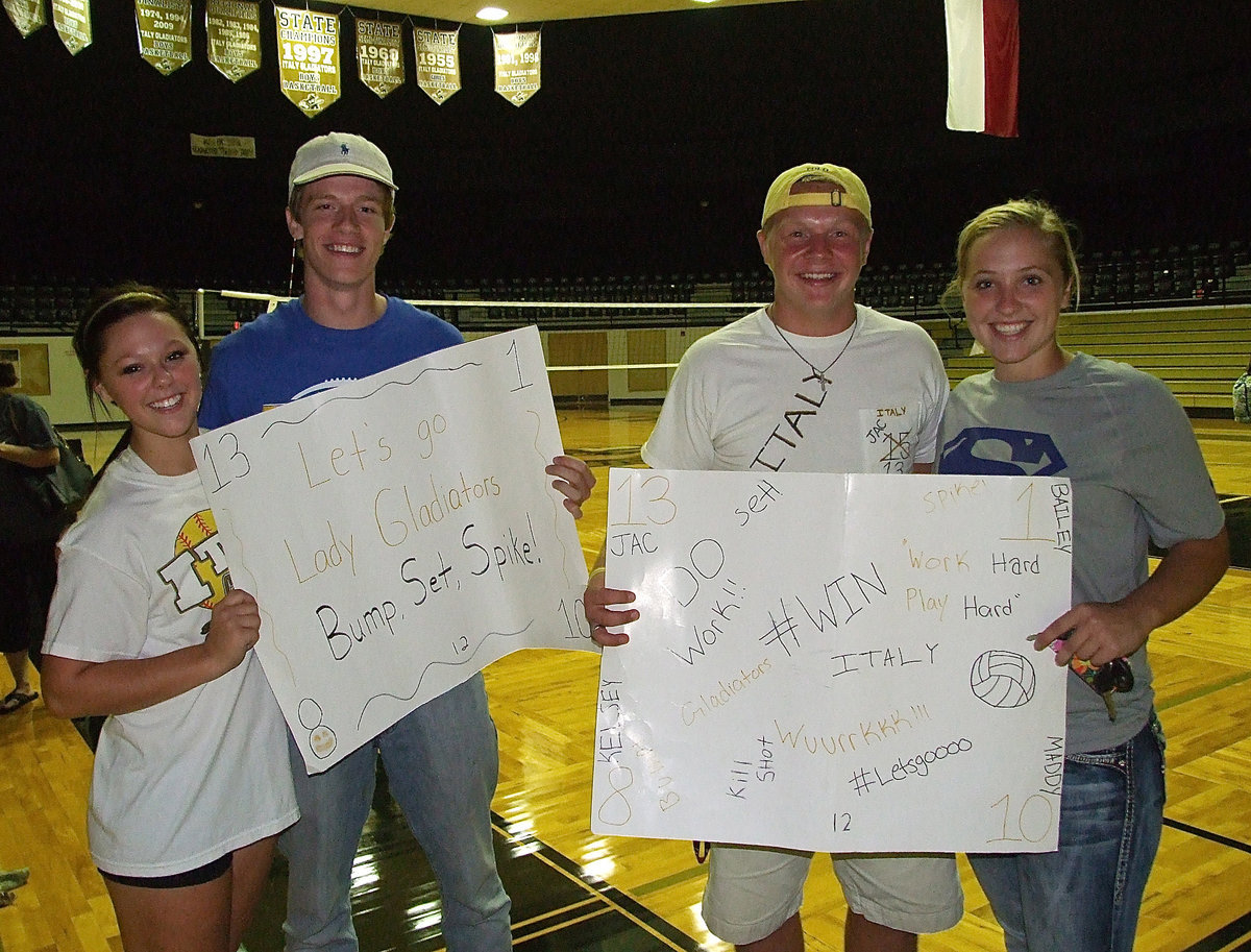 Image: Lady Gladiators Bailey Eubank and Jaclynn Lewis get support from a couple of friends from around the county, Ty Mitchell and Josh Zapletal. Go Italy!