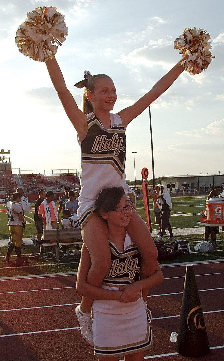 Image: Italy’s Maddison Galvan and Taylor Boyd take their cheer skills to another level.