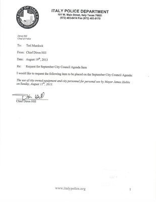 Image: Chief Hill agenda item request