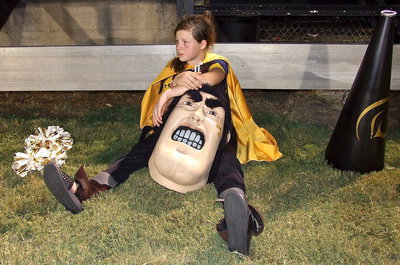 Image: It can be tough being the mascot sometimes. Tatum Adams and the Italy JH Gladiators will try again tomorrow.
