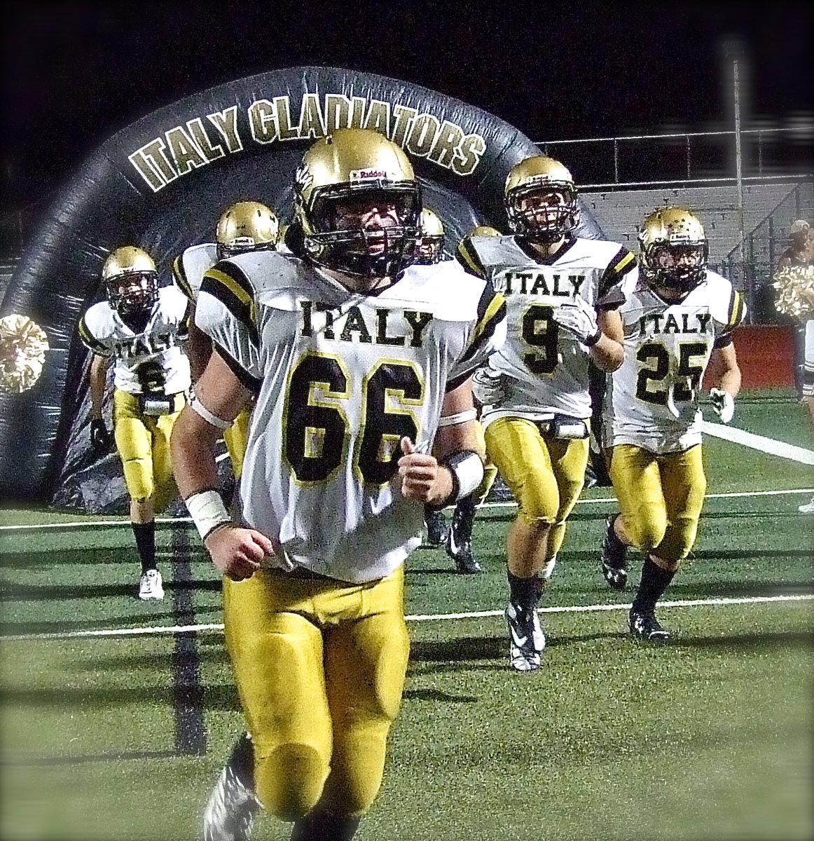 Image: Kyle Fortenberry(66), Hunter Merimon(9), Shad Newman(25, Clayton Miller(6) and the rest of their teammates take the field to begin the second half.